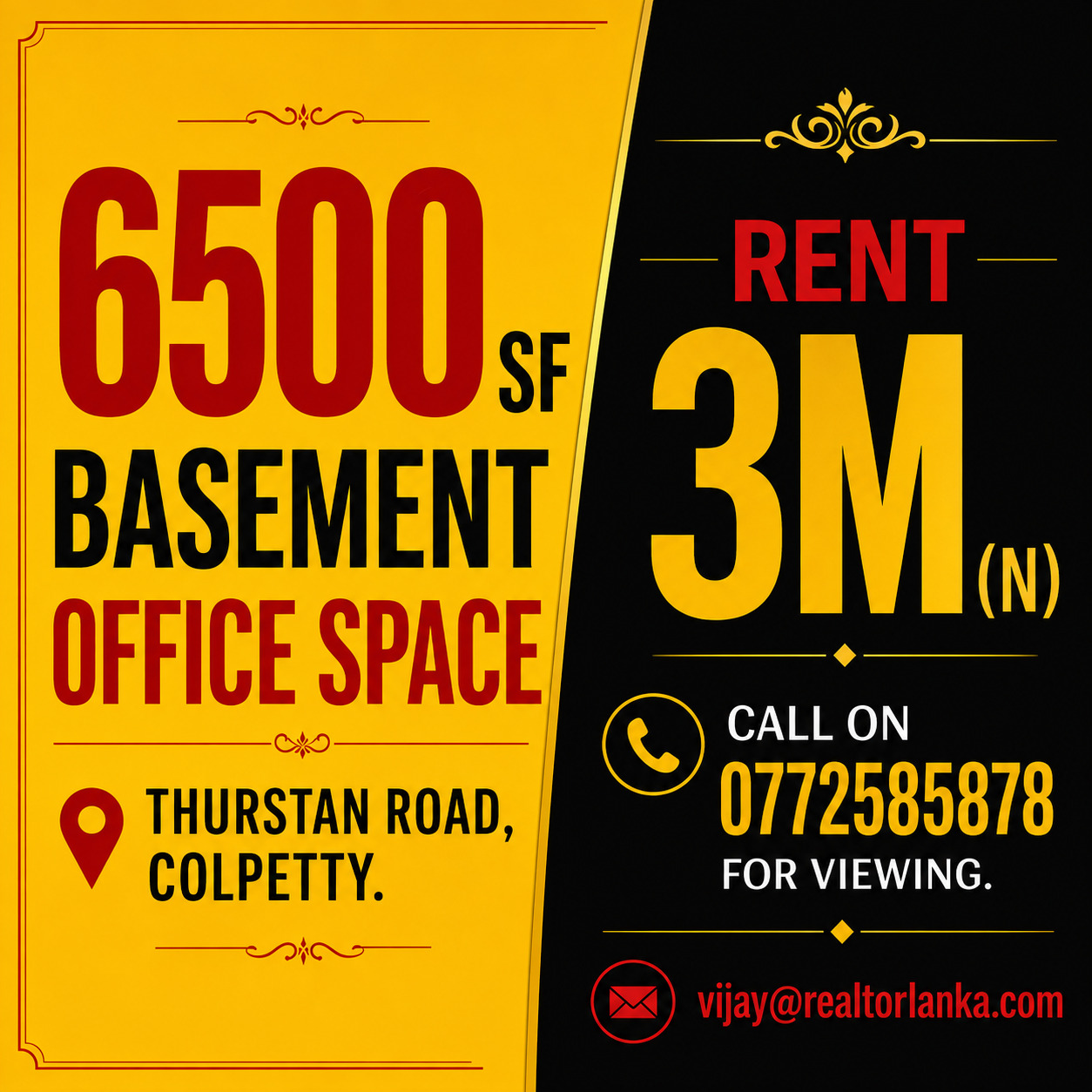 6500sf Basement office space - Rent