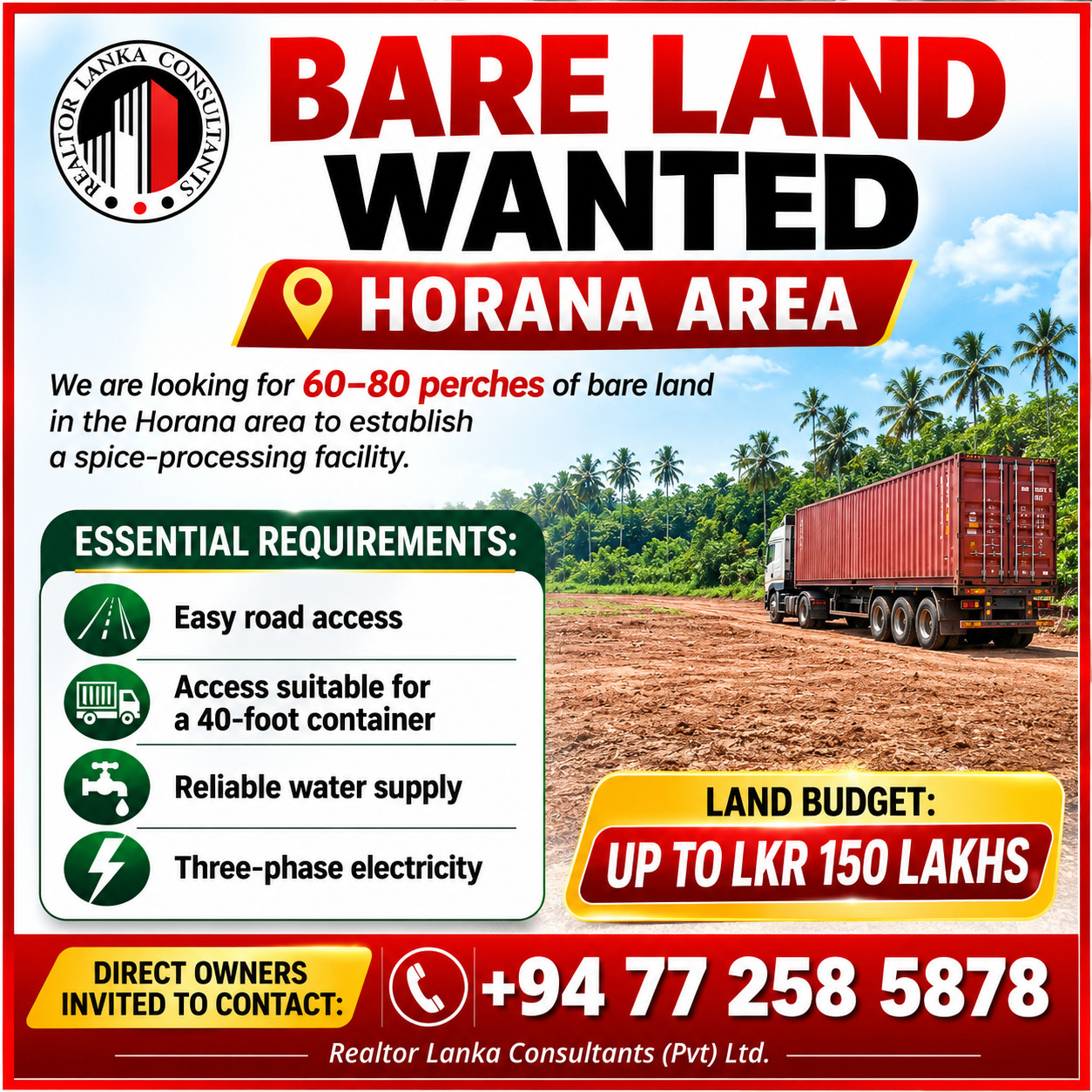 Bare land wanted - Horana area