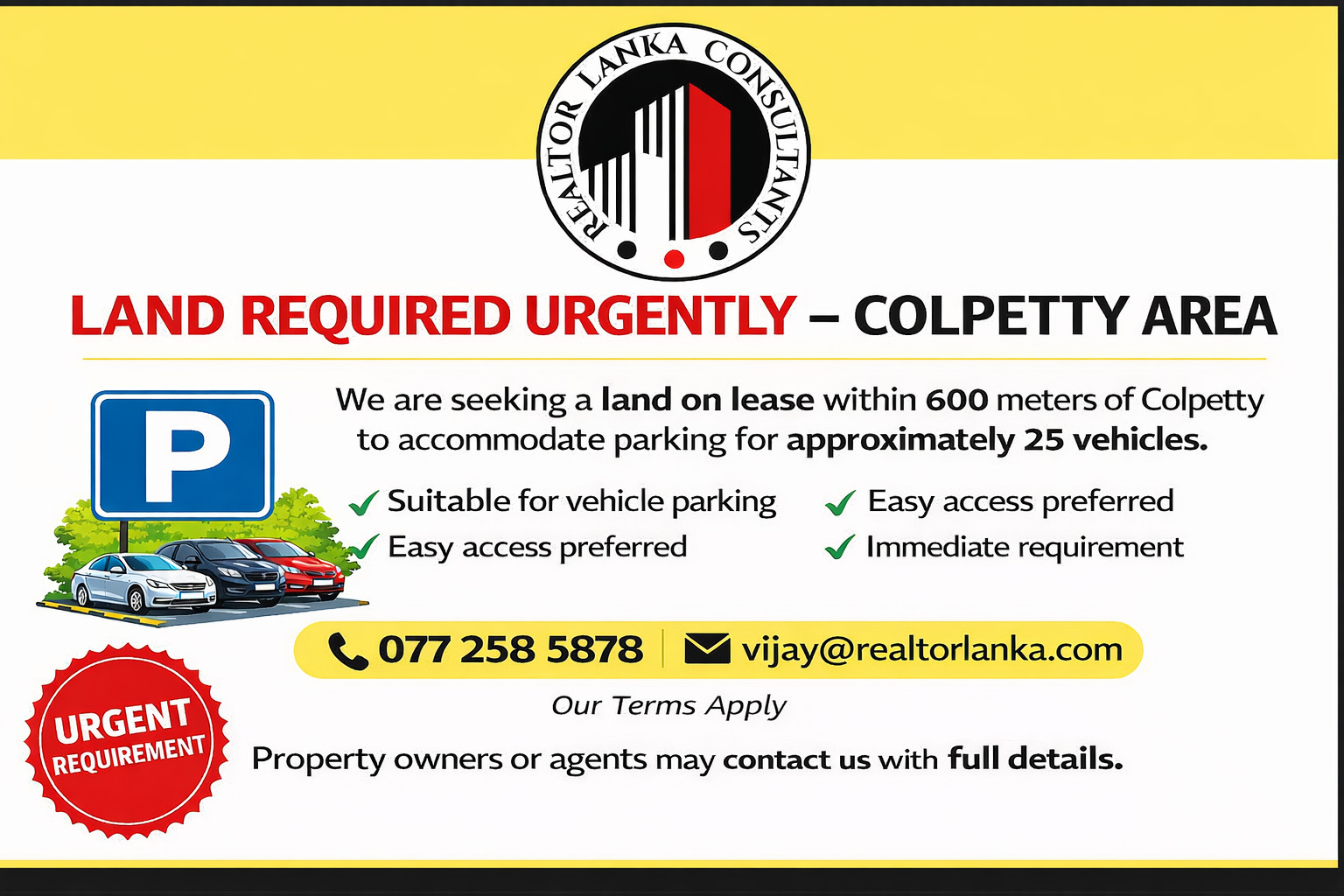 Land Required - Urgently