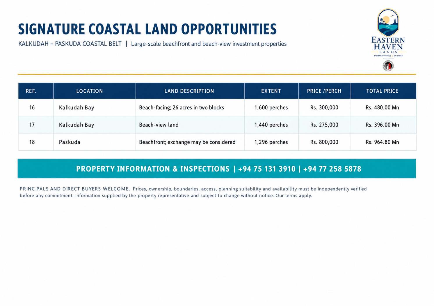 Signature coastal land opportunites